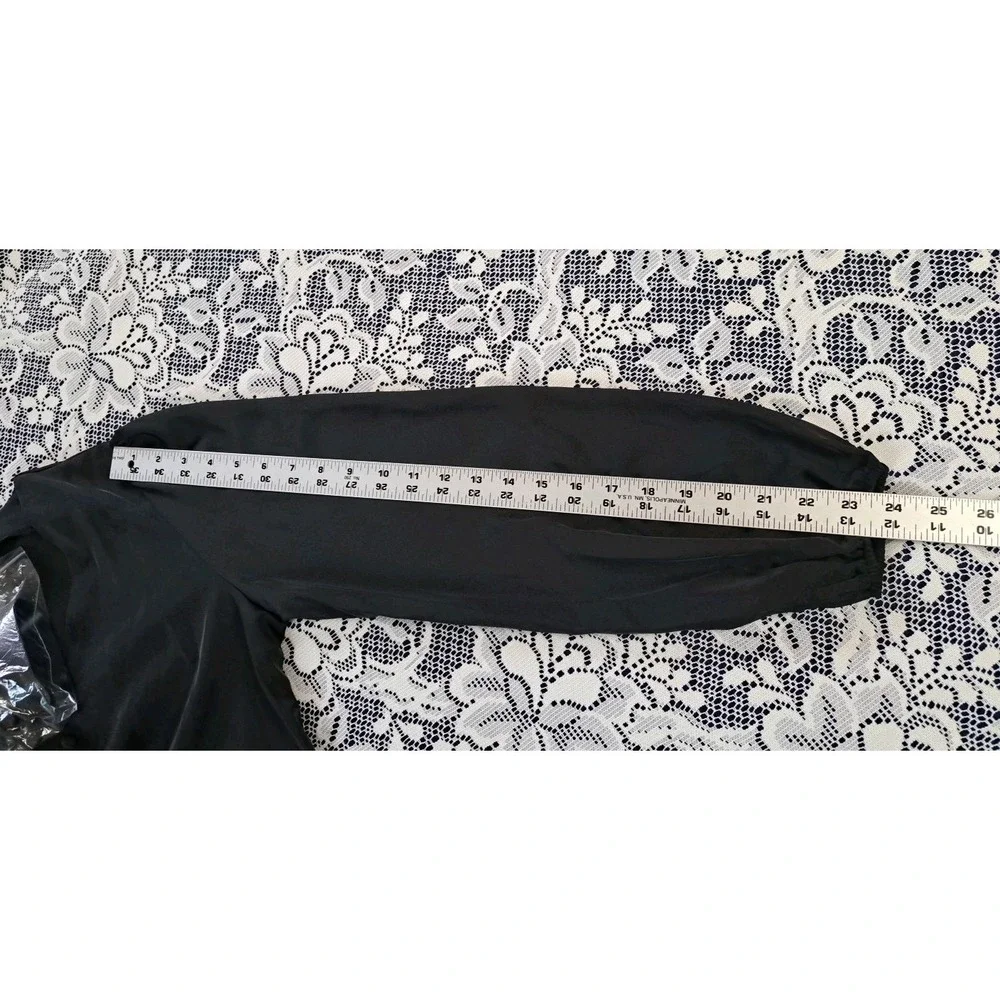 Pretty Garden Dress M Black V Neck Balloon Sleeves Satin‎ Tie Knee Length NWT